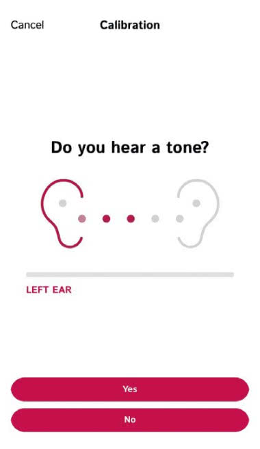 Pytanie "Czy słyszysz dźwięk?" pada wiele razy w trakcie procedury kalibracyjnej.