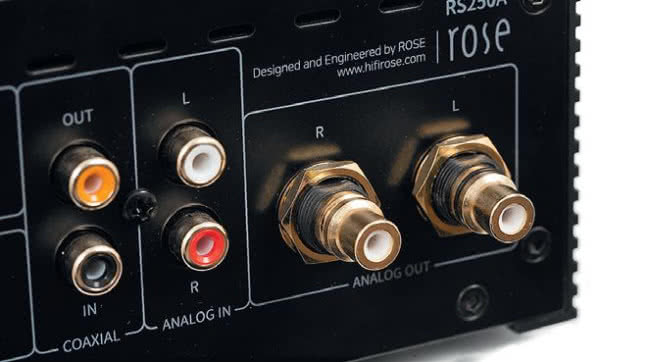 Wyjściu analogowemu RCA (z regulacją głośności) towarzyszy analogowe wejście i funkcja przedwzmacniacza.