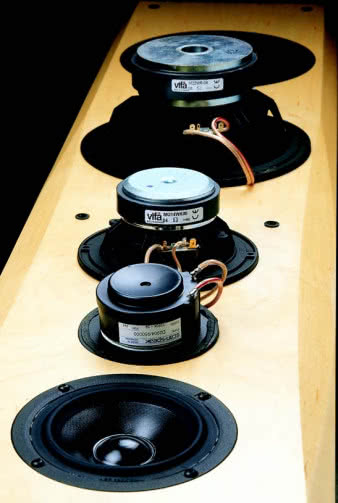 Na basie najlepsze 22-cm Vify z membranami celulozowymi, na środku mniej znane z membranami z włókna szklanego (seria MG), wreszcie na górze Scan-Speak D2905/9500.