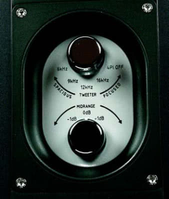 Współpraca dwóch głośników wysokotonowych
może być regulowana przez użytkownika,
który ustala, od jakiej częstotliwości
przetwarzanie przejmuje 4Pi, lub czy nie
zostanie on w ogóle odłączony. Jest również
regulacja poziomu średnich tonów.
