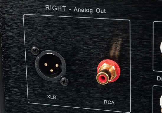 Do dyspozycji są dwa komplety wyjść analogowych - RCA oraz XLR - wybierane przełącznikiem hebelkowym.