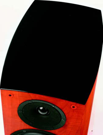 Obudowa C803, chociaż w głównej części
oklejona folią, a nie fornirem, ma do
pokazania wiele interesujących elementów.
Górna ścianka C803 wyróżnia się innym
wykończeniem i wypukłym kształtem, boczne
ścianki również są wygięte.