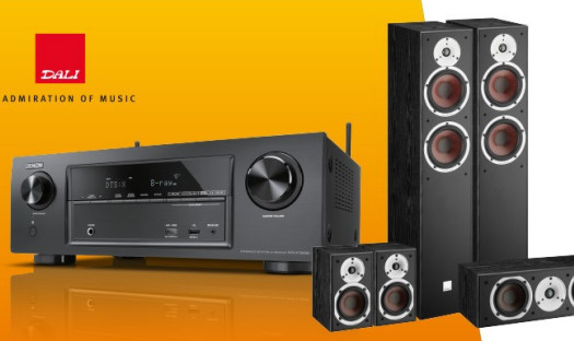Amplituner Denon w prezencie z zestawem kolumn Dali