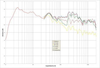 Rys.2. Martin Logan Expression ESL 13A - charakterystyka przetwarzania w całym pasmie akustycznym, na różnych osiach.