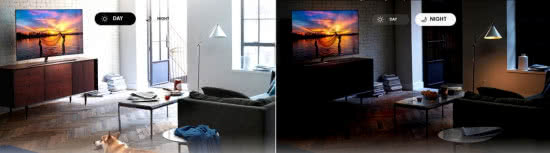 Telewizor Samsung QLED z 2017 roku wyświetla obraz o optymalnej jakości i wyraźnym kontraście zarówno w dzień, jak i wieczorem.