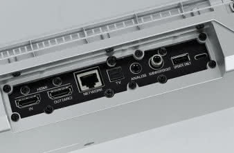 HDMI obsługuje 4K/ HDCP2.2, wyjście na telewizor ma kanał zwrotny. Wejścia audio, analogowe
i cyfrowe służą w zasadzie do podania sygnału
z TV, gdyby ten nie wysyłał sygnału zwrotnego
przez HDMI. USB jest przeznaczone do aktualizacji
oprogramowania.