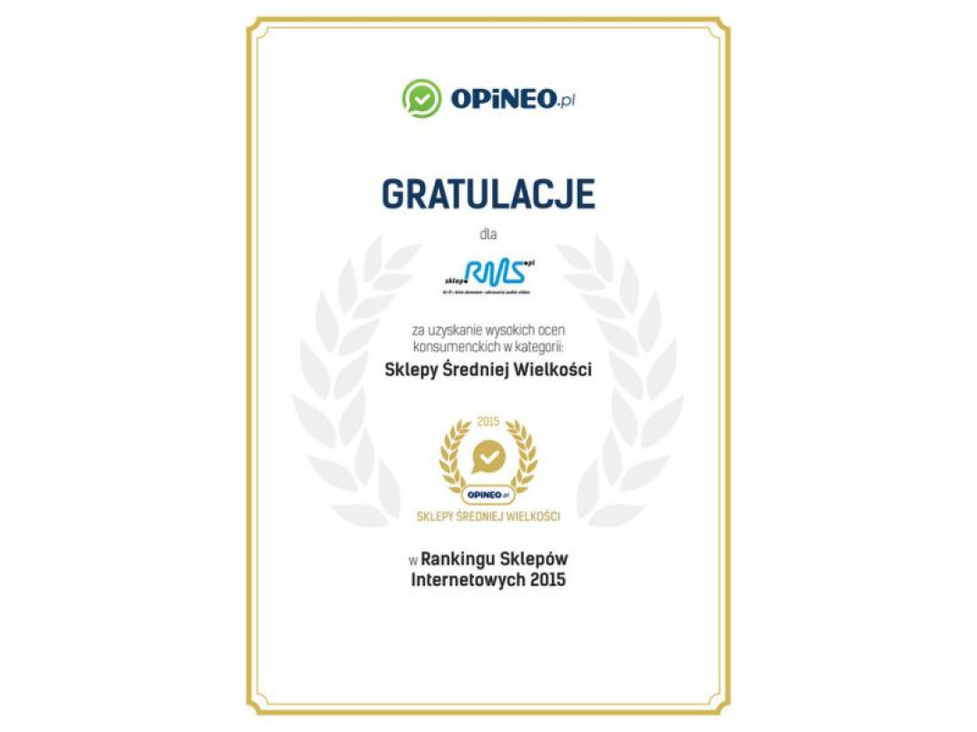 Sklep.RMS.pl jako jedyny sklep w branży hi-fi z wyróżnieniem Opineo.pl