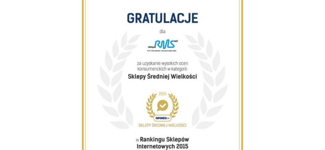Sklep.RMS.pl jako jedyny sklep w branży hi-fi z wyróżnieniem Opineo.pl
