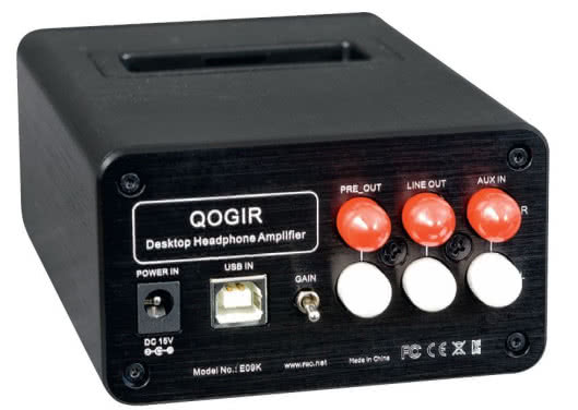 QOGIR to wzmacniacz słuchawkowy - ma jedno wejście i dwa wyjścia Jedno to "przelotka", a drugie wysyła sygnał po stłumieniu w potencjometrze. Wejście USB jest aktywne tylko wtedy, kiedy "na plecach" ma przetwornik Alpen.