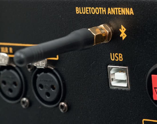 W sekcji cyfrowej jest to, co najważniejsze: wejście USB-B dla komputera oraz antena systemu Bluetooth dla urządzeń mobilnych.
