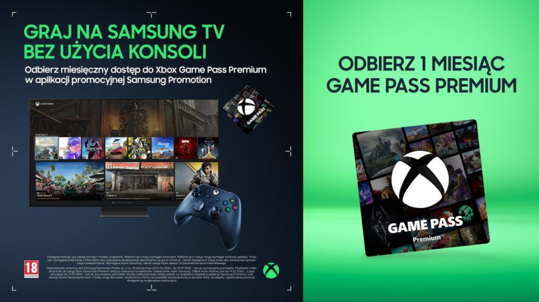 Miesiąc dostępu do Xbox Game Pass Premium przy zakupie telewizora Samsung