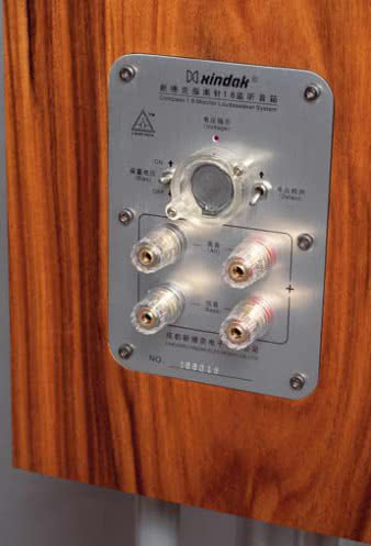 Tylny panel
obejmuje nie
tylko dwie pary
zacisków przyłączeniowych,
lecz
także "hebelki"
systemu "Bias
Technology" .
Jeden z przełączników
uruchamia
polaryzację, drugi
służy do sprawdzenia,
czy zasilająca
system bateryjka
(CR2023
- instalowana
z zewnątrz, widoczna
pomiędzy
przełącznikami)
nie wyczerpała się.