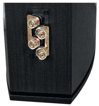 Gniazdo wygląda oryginalnie, ale zmusza do chwili
zastanowienia, zwłaszcza przy stosowaniu bi-wiringu;
najważniejsze, aby nie zrobić zwarcia. Taki układ trzpieni
jest ratunkiem na bardzo wąskiej ściance, tutaj zmieściłoby
się chyba gniazdo „normalniejsze”. Druga ciekawostka
to szczelina między obudową a cokołem - ma tylko 8 mm
wysokości, a jednak tworzy dalszy ciąg wylotu bas-refl eksu
(regularna okrągła rura zainstalowana jest w dolnej ściance).