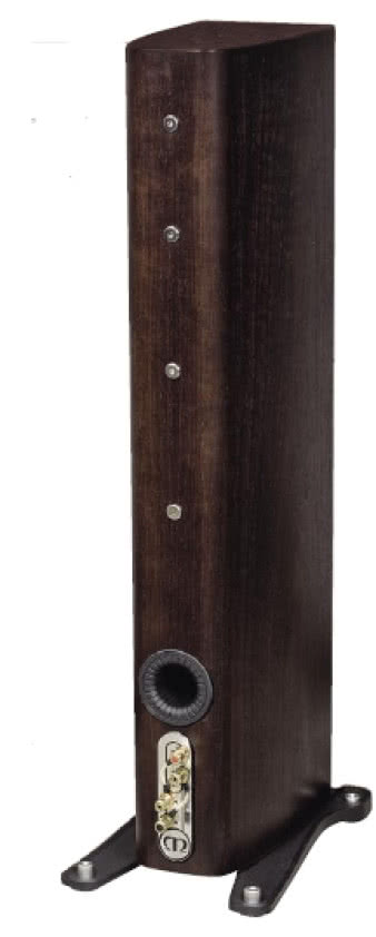 Odlewany cokół
jest solidny i ma ciekawy
kształt. Składa
się z dwóch części
sięgających daleko
do tyłu, co zapewnia
kolumnie bardzo
dobrą stabilność.
Wszystkie cztery
głośniki trzymane są
przez pręty biegnące
przez całą głębokość
obudowy, dodatkowo
ją usztywniając. Obydwa
głośniki niskotonowe
pracują we
wspólnej komorze
bas-refleks, z otworem
wyprowadzonym
na tylnej ściance,
zaraz nad terminalem
przyłączeniowym.
I znowu, podobnie
jak B&W, Monitor
Audio ma tutaj swoją
"technologię", którą
nazywa HiVe (daruję
sobie żarty), polegającą
na wykonaniu na
powierzchni tunelu
drobnych wyżłobień,
mających zredukować
turbulencje generowane
przy (zbyt)
dużych prędkościach
przepływu powietrza.