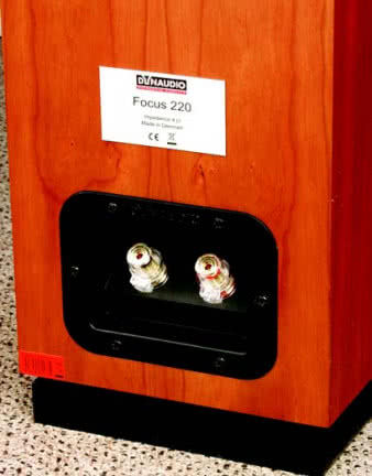 Bez niespodzianek - pojedyncza para dobrych zacisków to ustanowiony dawno temu standard Dynaudio, które nawet w najdroższych modelach nie umożliwia biwringu, bo po prostu nie widzi w tym sensu.